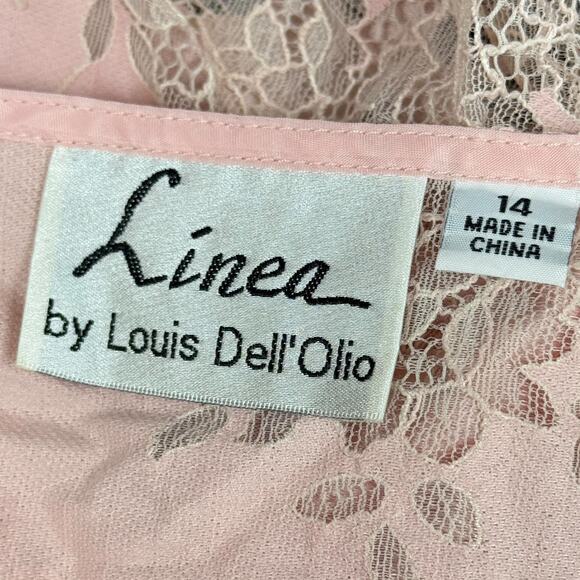 Linea by Louis Dell'Olio Pink Lace Sheer 3/4 Sleeve Womens Top Shirt sz 14 - Picture 16 of 16
